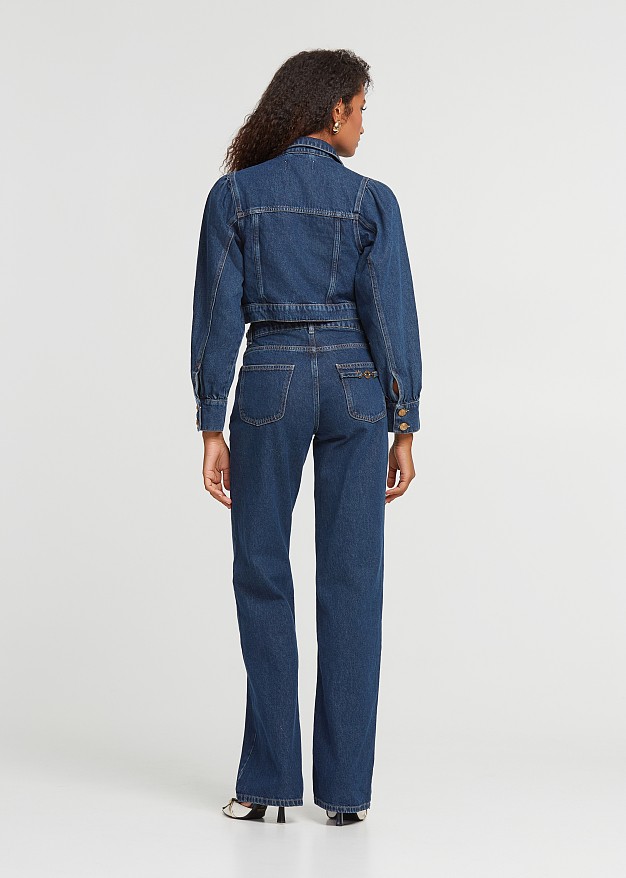 Crop denim τζάκετ με μεγάλες τσέπες