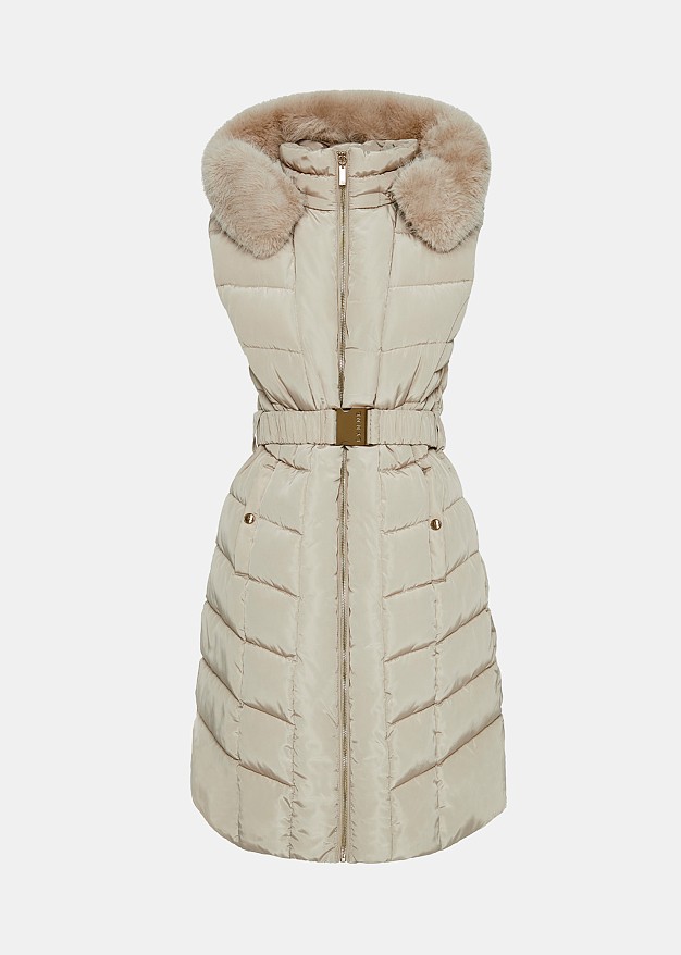 Puffer quilted vest with faux fur