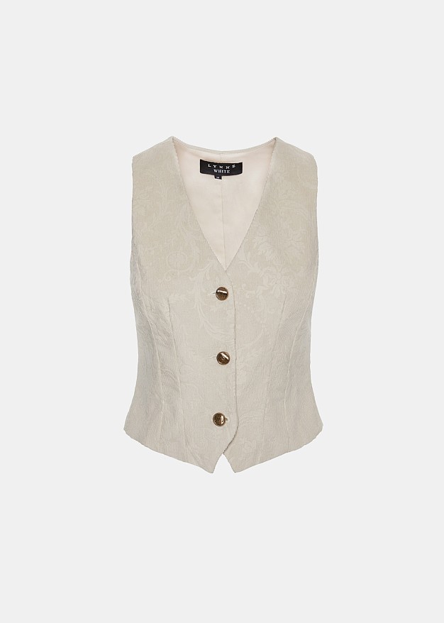 Corduroy vest with embossed floral pattern