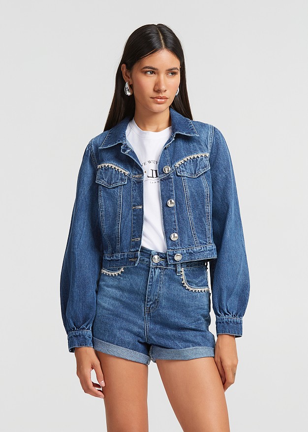 Denim shorts with rhinestones