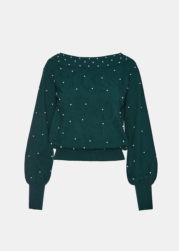 Knitted blouse with pearls allover