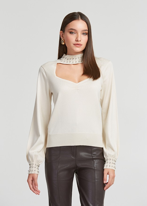 Embellished cut out sweater