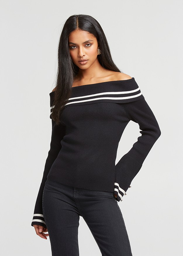 Off shoulder sweater with stripes