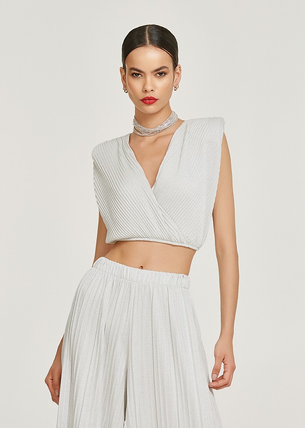 Wrap front pleated top