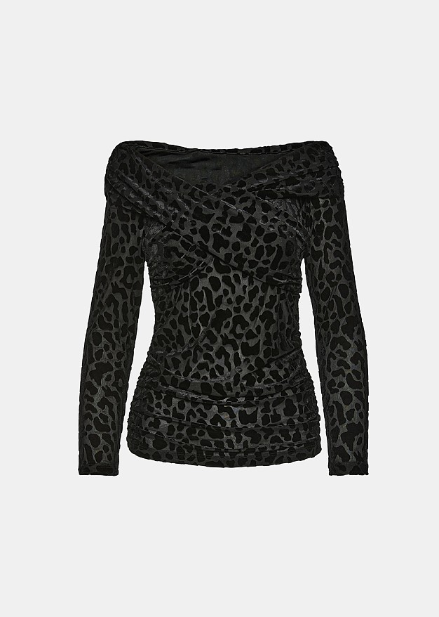 Long-sleeve top with animal devore print