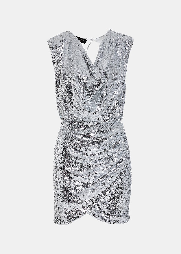 Sequined mini cowl neck dress