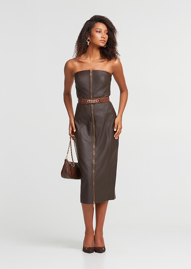 Midi strapless dress in leather look