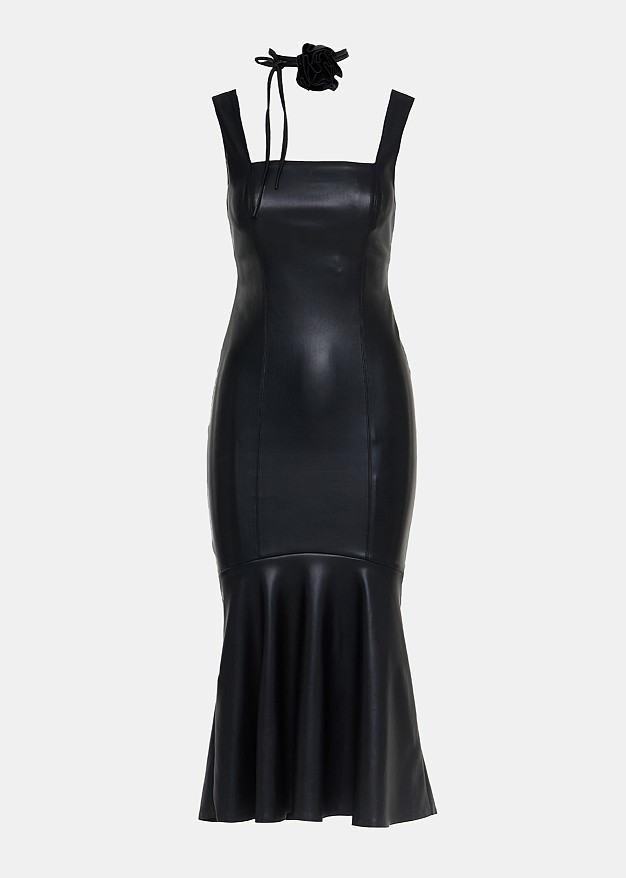 Midi dress in leather look with ruffles