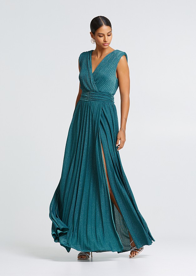 Maxi pleated lurex dress