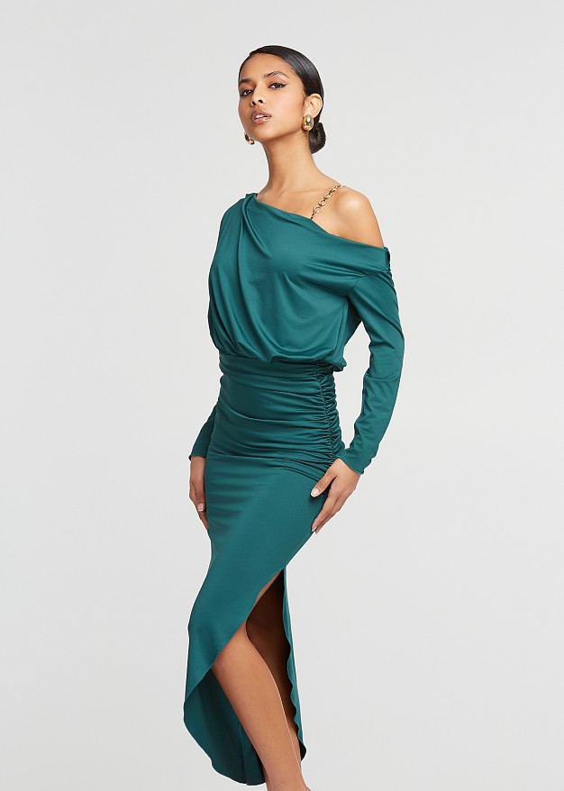 One shoulder midi εφαρμοστό φόρεμα