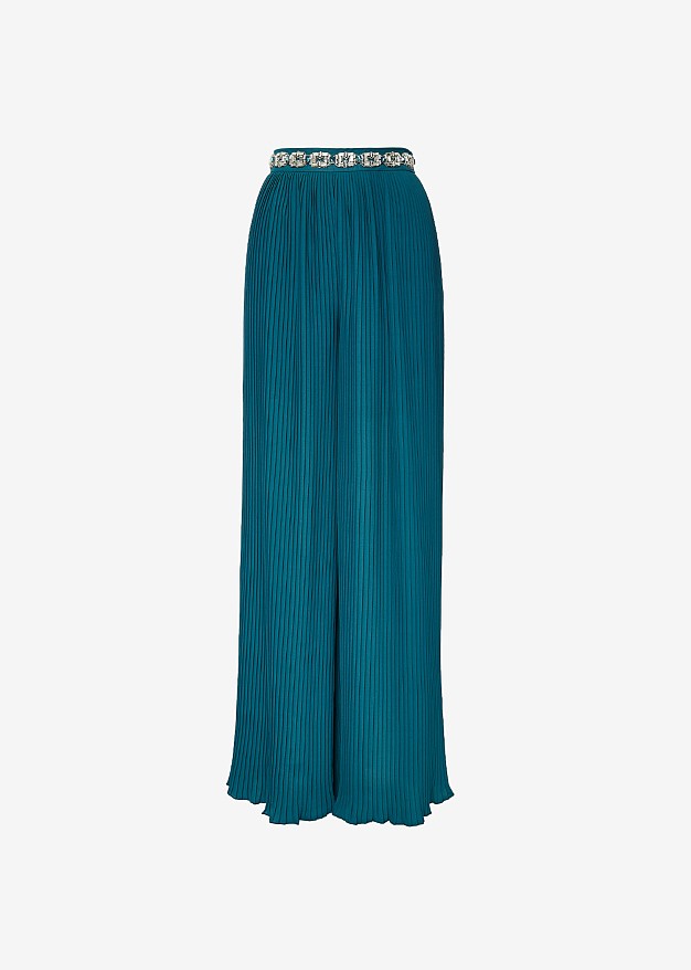 Pleated pants with rhinestones