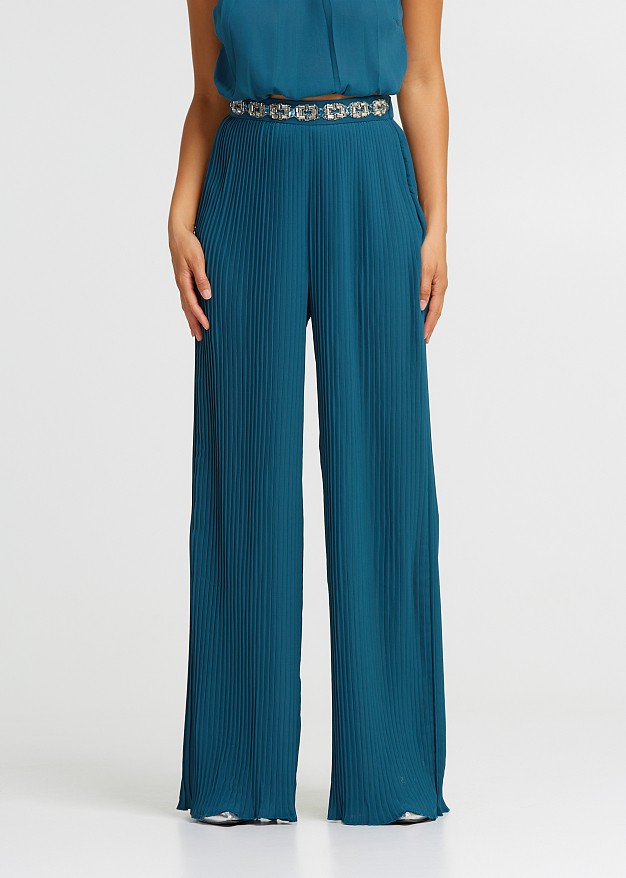 Pleated pants with rhinestones