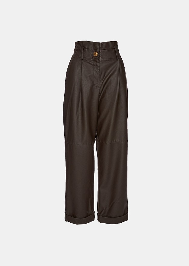 High waisted baggy pants in leather look