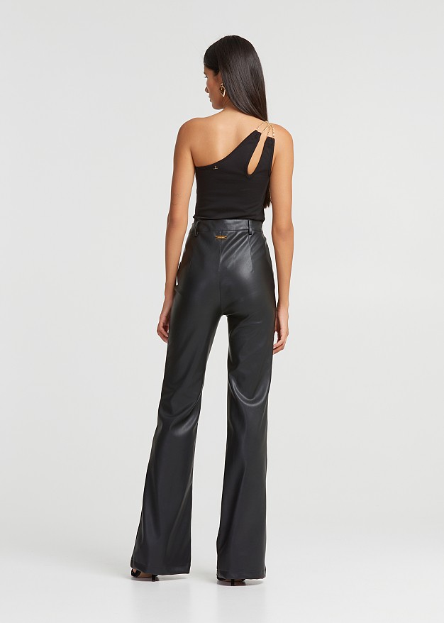 Wide leg pants in leather look