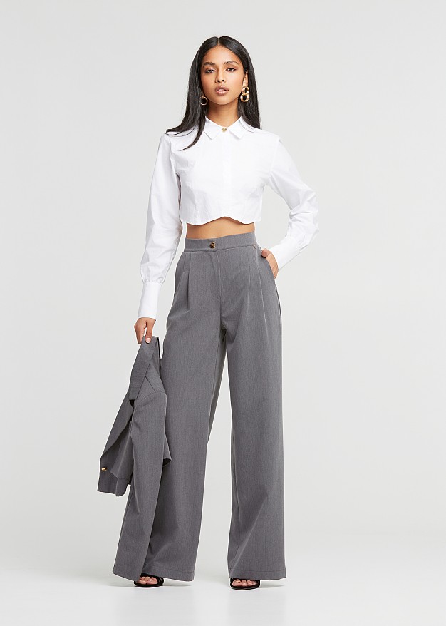 Pantaloni wide leg cu pliuri