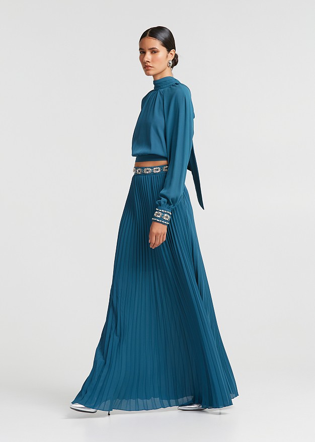 Pleated  maxi skirt with rhinestones