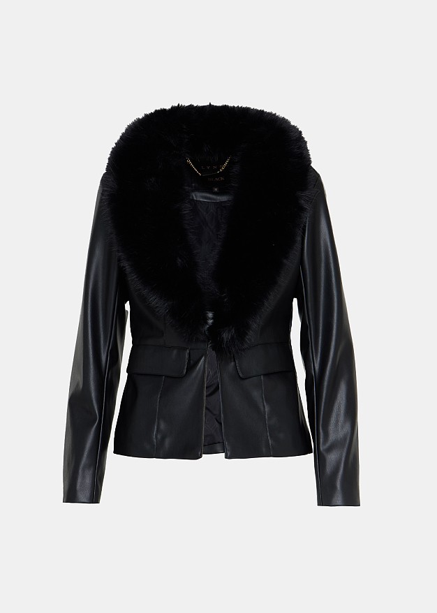 Jacket with leather look and detachable faux fair