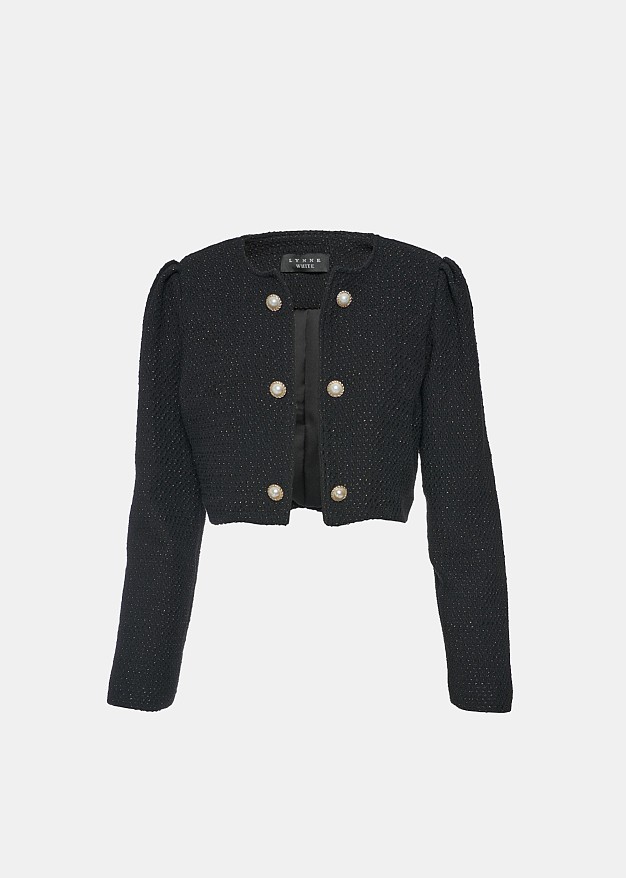 Crop tweed pearls button jacket