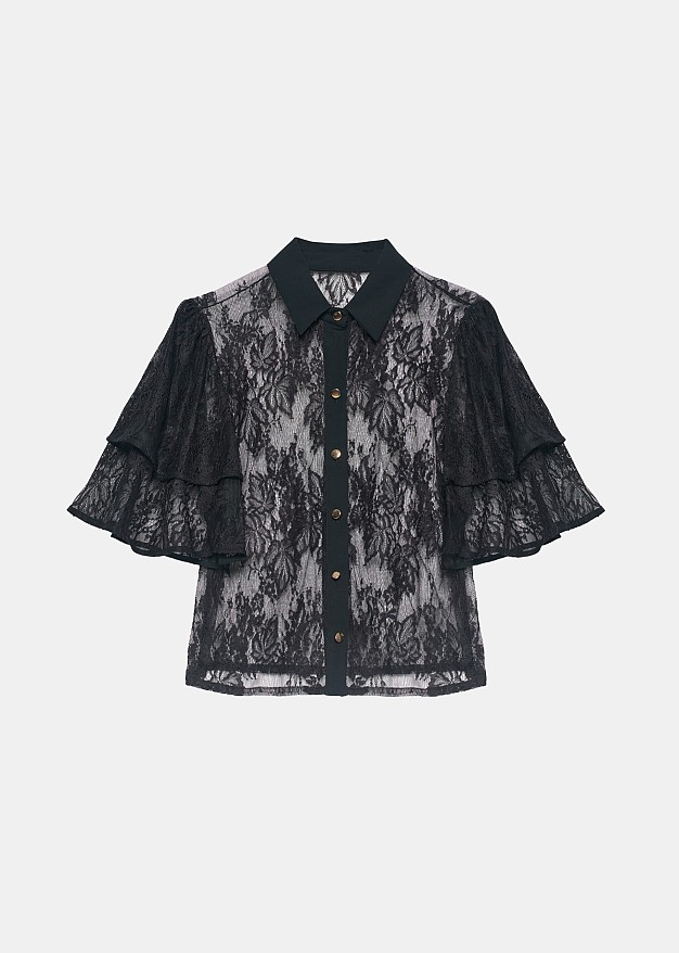 Lace shirt with frilled sleeves