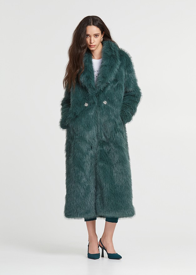 Longline faux fur coat