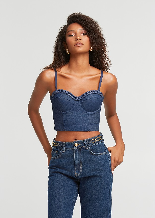 Denim bralette with chain