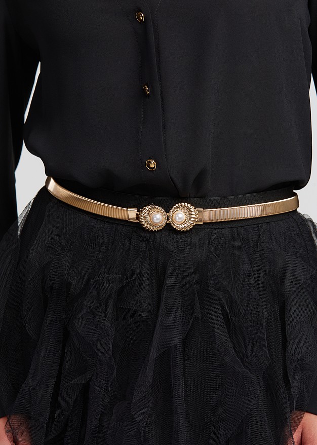 Elasticated belt with decorative pearls