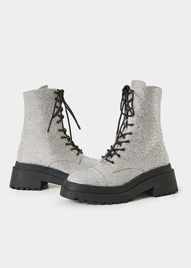 Chunky lace up boots in strass