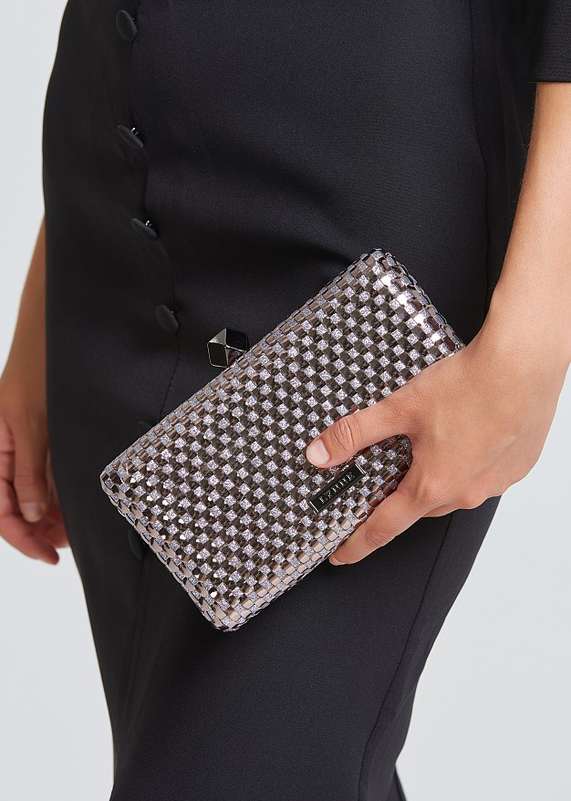 Clutch bag in woven glitter look