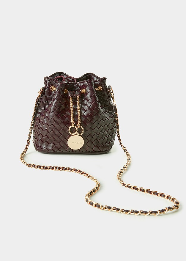 Woven pouch bag with chain strap