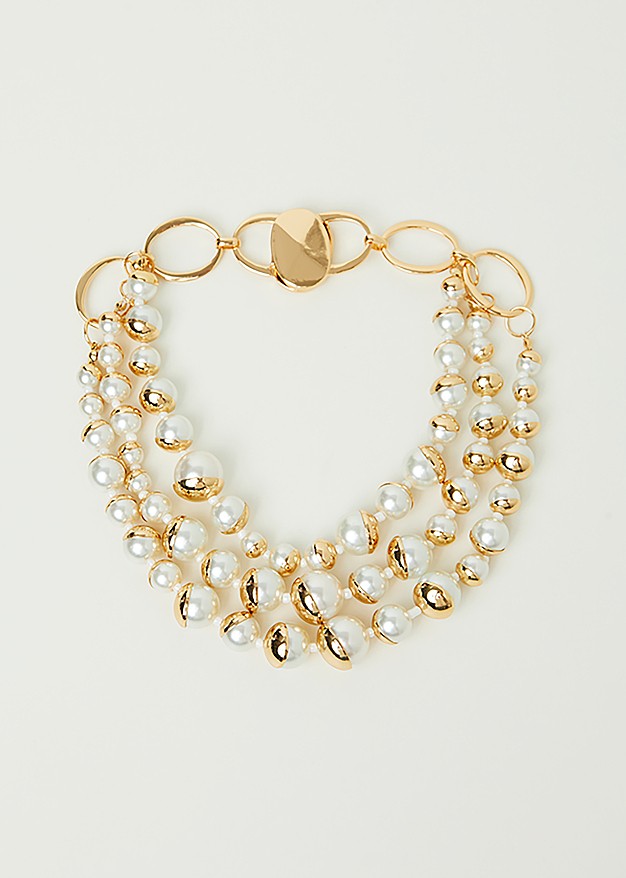 Multirow faux pearls necklace with golden detail