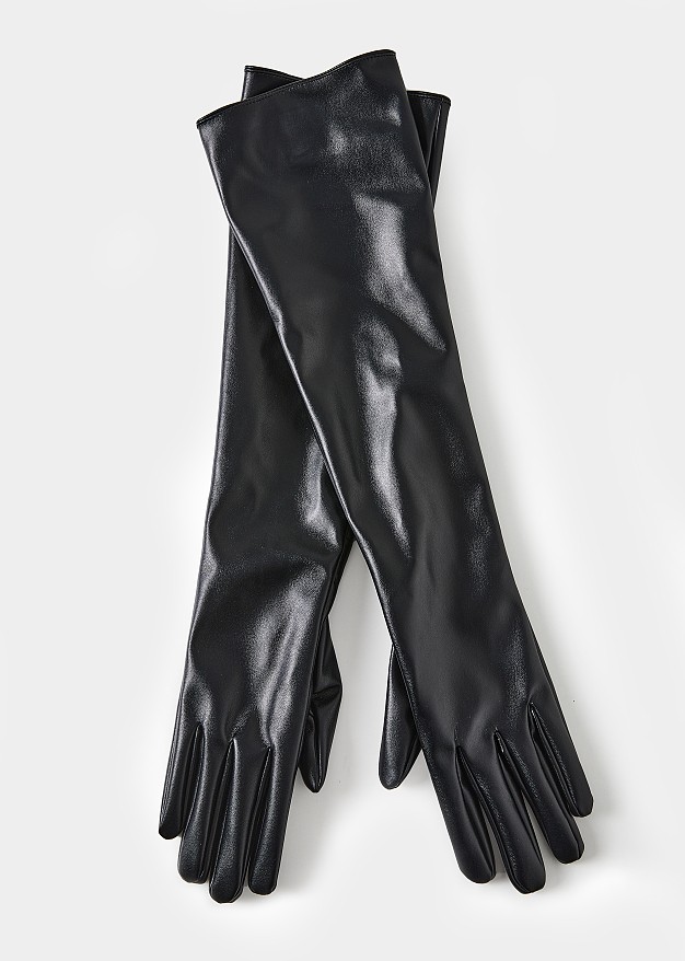 Leather look long gloves