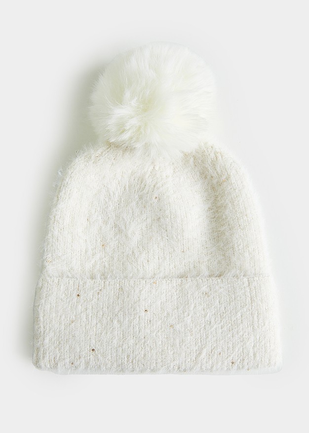 Knitted lurex cap with pom pom