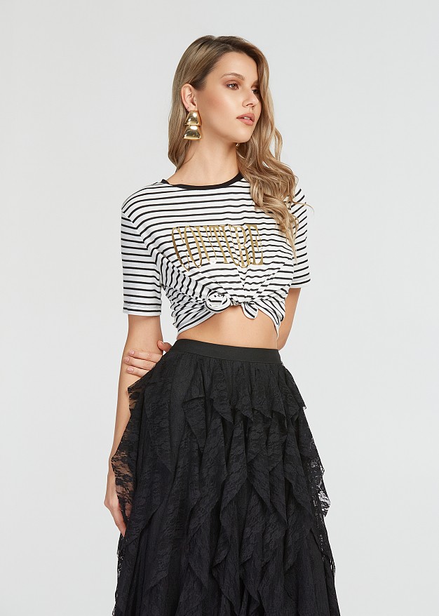 Crop top ριγε με foil τύπωμα