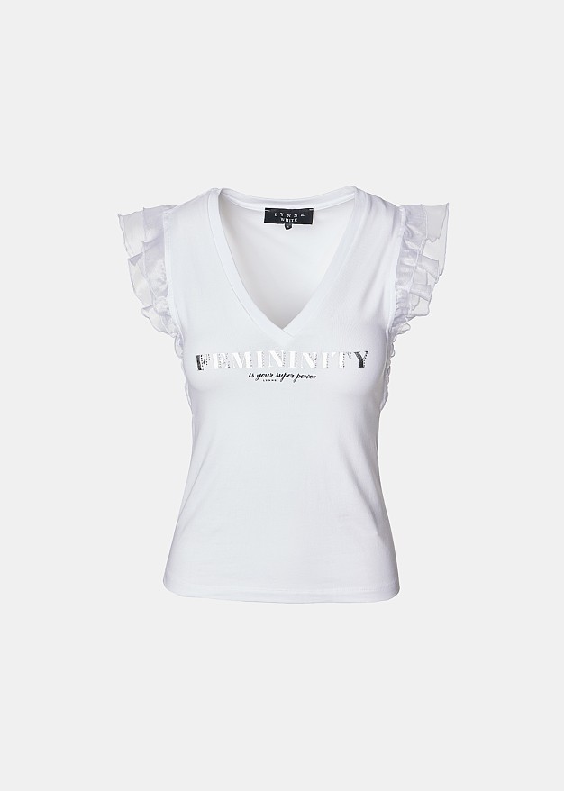 V neckline T-shirt with frills