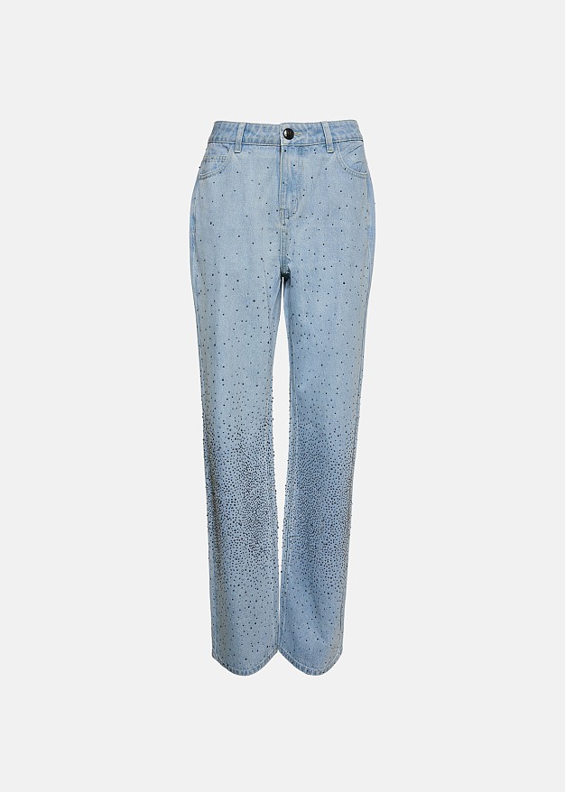 All over rhinestones denim pants