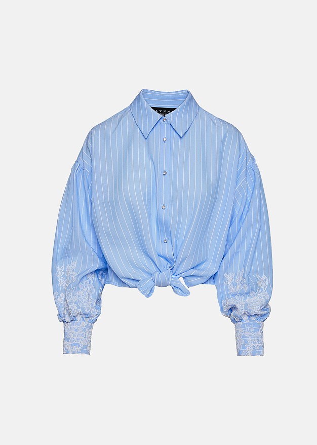 Cropped shirt in baby blue stripes