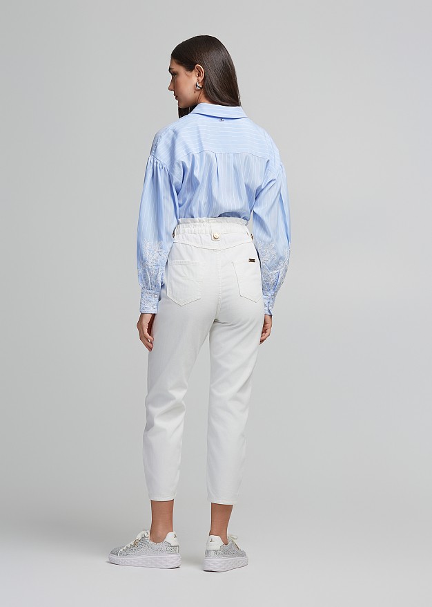 Cropped shirt in baby blue stripes