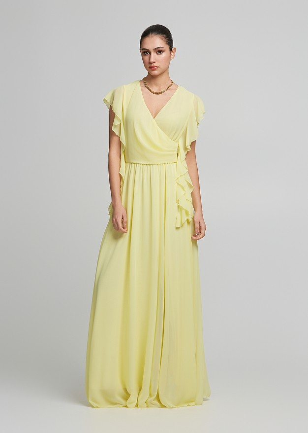 Frilled maxi dress in wrap style