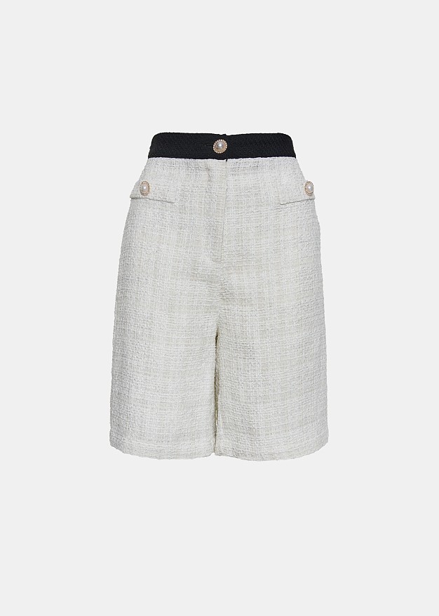 Tweed bermuda shorts with pearl embellishment