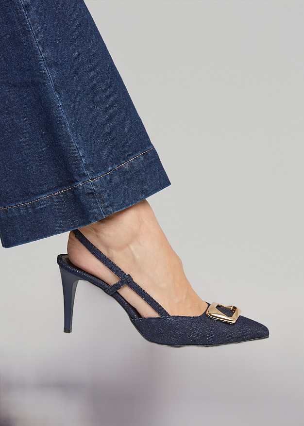 Denim slingback with buckles