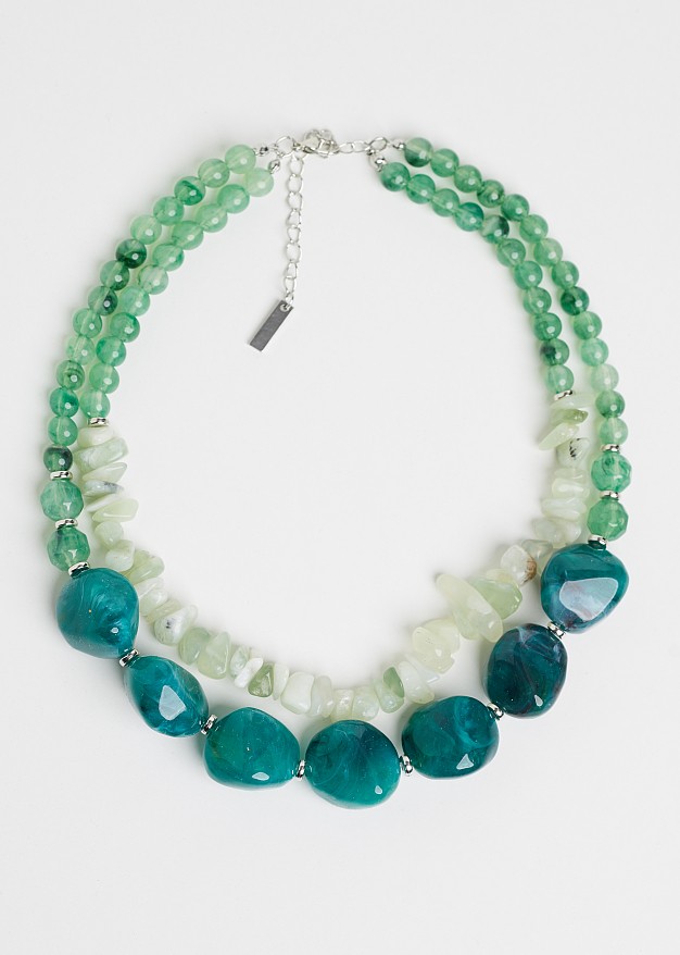 Beaded necklace in green tones