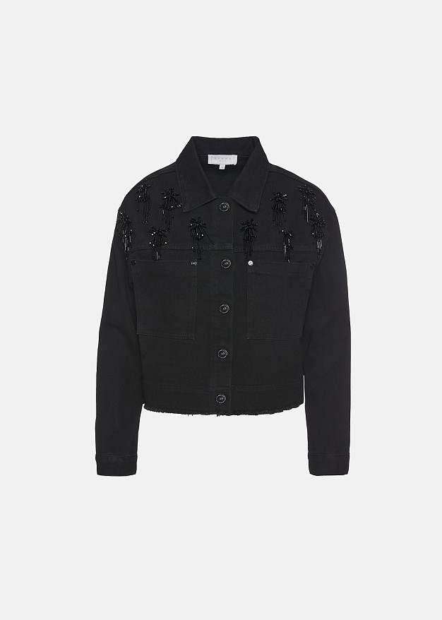 Black denim jacket with crystals | LYNNE