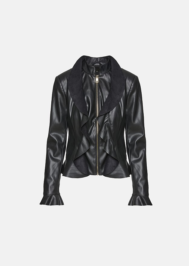 Leather look jacket with frills LYNNE