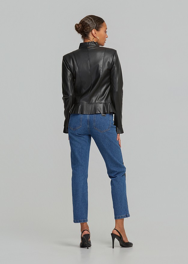 Leather look jacket with frills LYNNE