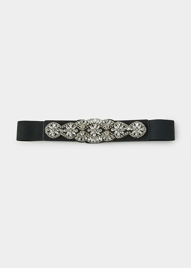 Crystaled wide belt in black