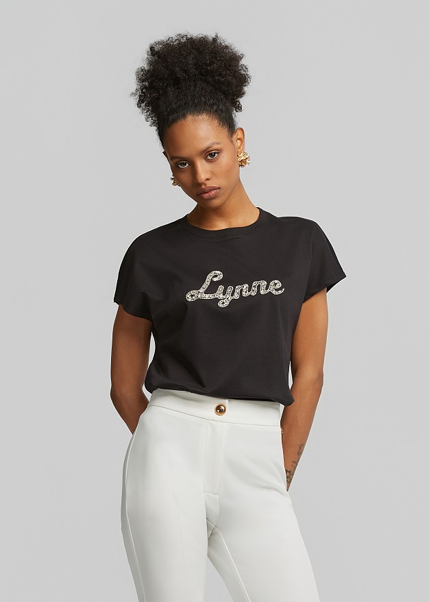 Sparkling rhinestone logo blouse