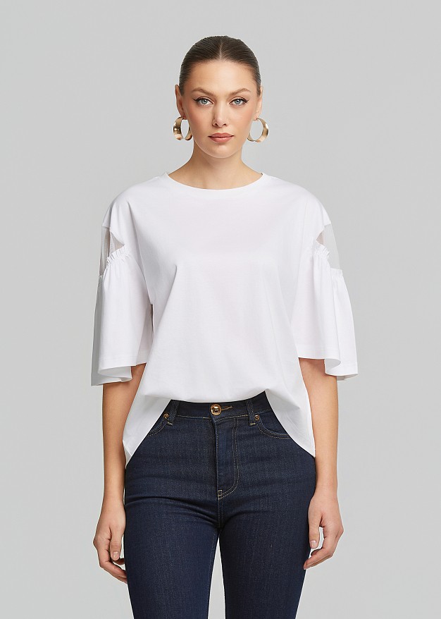 Blouse with sheer detail on the sleeves