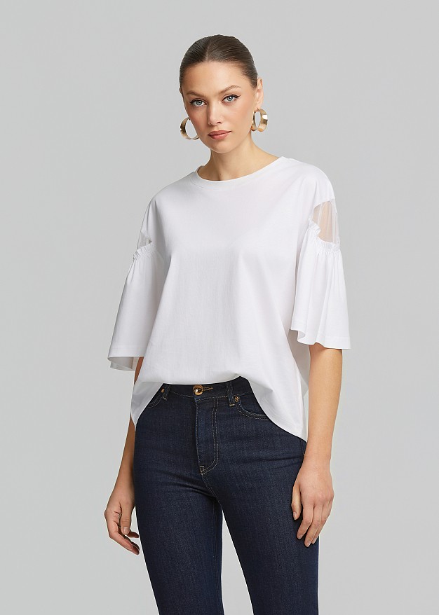 Blouse with sheer detail on the sleeves