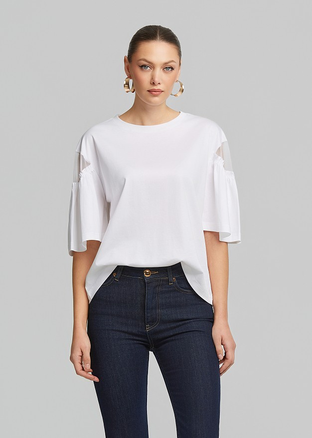 Blouse with sheer detail on the sleeves