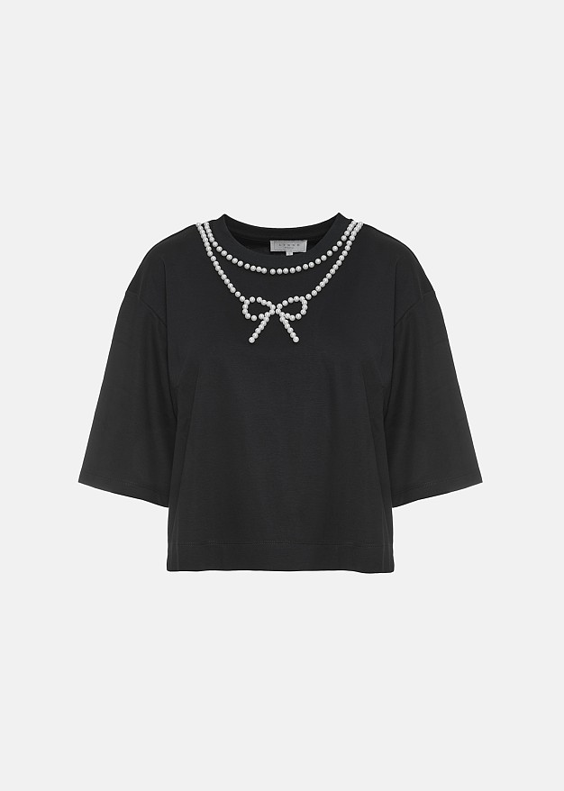 Crop top with a pearl-adorned bow detail